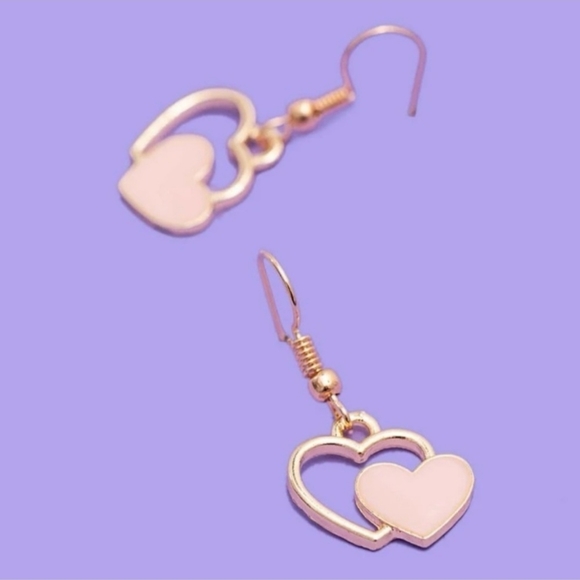 Gold & Pink Heart Earrings - Picture 3 of 4